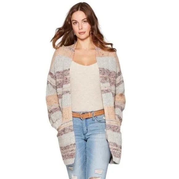 Knox Rose Sweaters - Knox Rose Open Front Cardigan Sweater Multi Color Striped